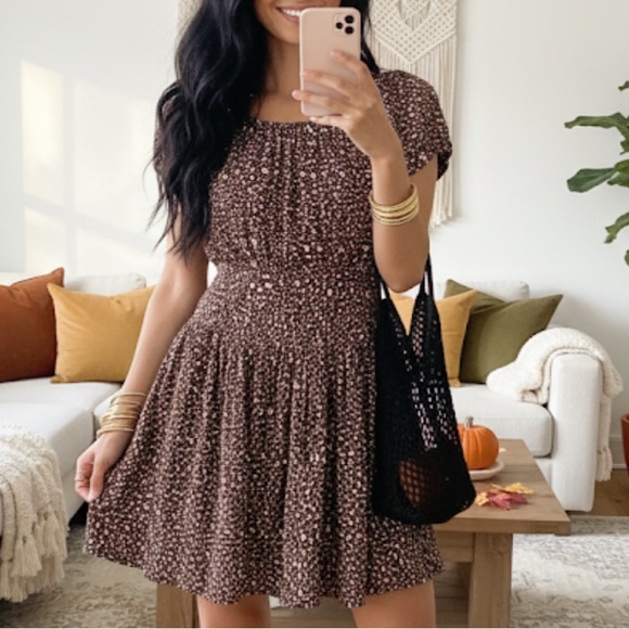 NEW J. Crew Drop-waist cotton poplin mini dress in mocha floral Size 10 - Picture 1 of 9